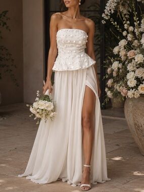BHLDN Strapless Embellished Peplum Pleated Maxi Dress
BHLDN